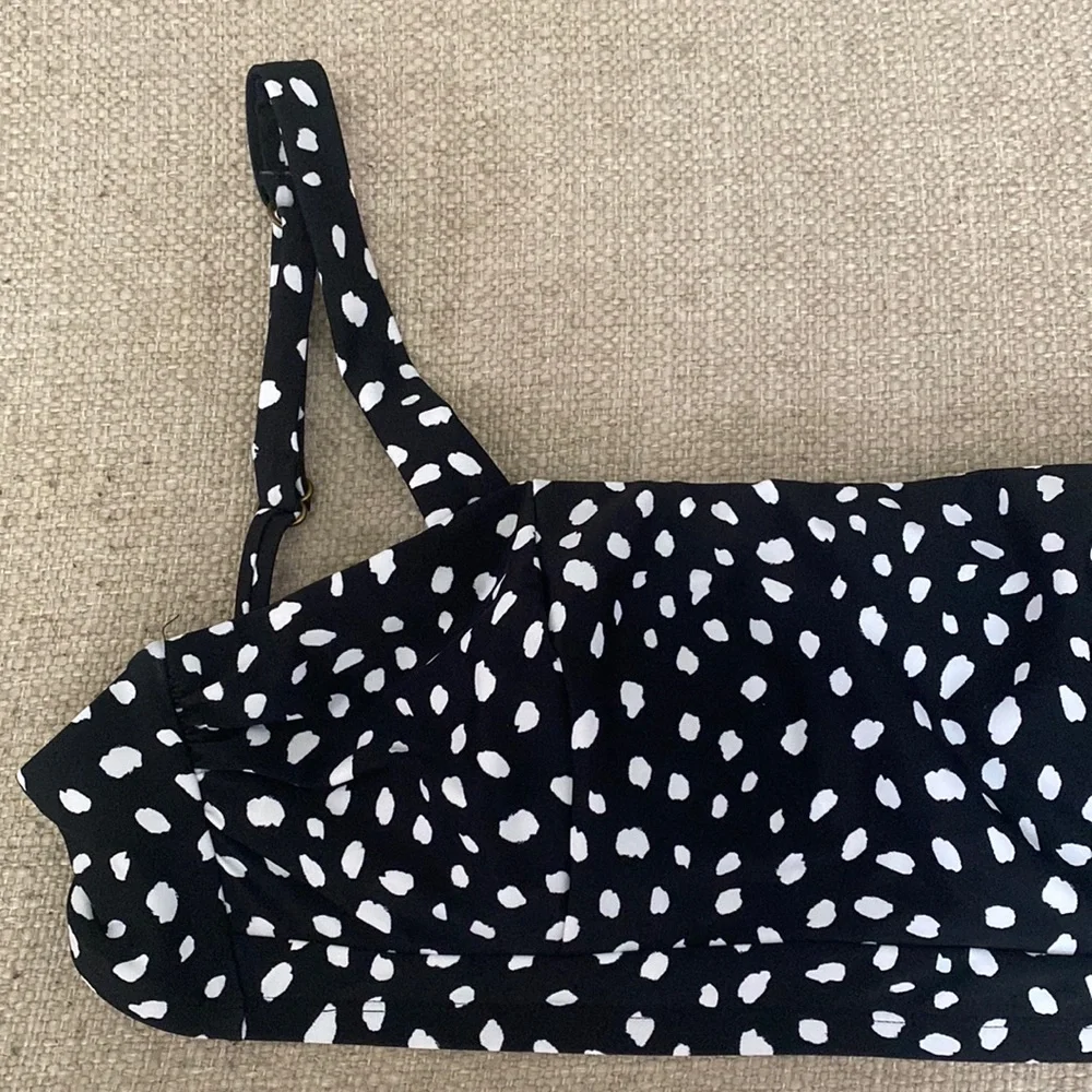 Island Escape Costa Rica Underwire Back Tie Bikini Top Black White Dot Swim 12